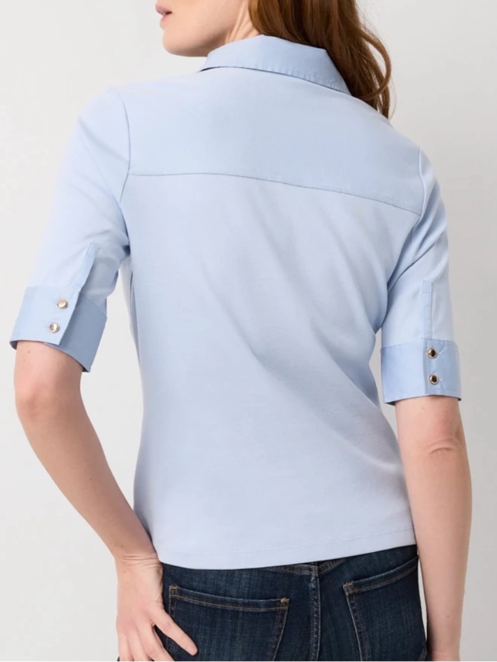 WHBM Poplin Detail Knit Polo Henley - Picture 4 of 8